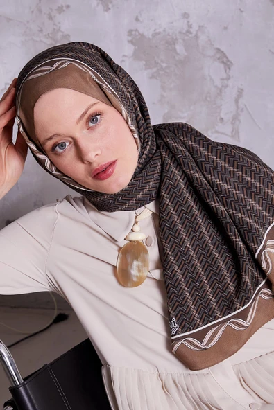 Sütlü Kahve Labirent Desen Royal Şal - Resim 2