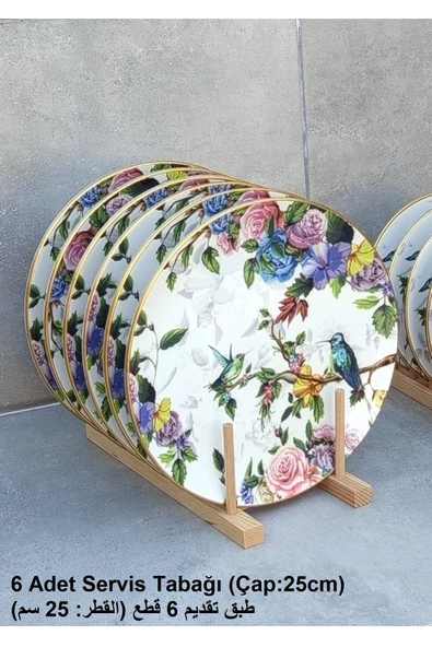 Pinkev Flora 12 Parça Seramik Pasta Servis Sunum Tabağı Takımı Seti - Resim 2