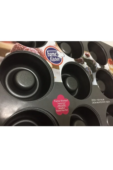 Pinkev 12 Bölmeli Yapışmaz Teflon Kaplama Çelik Muffin Kekstra Kek Kalıbı - Resim 4