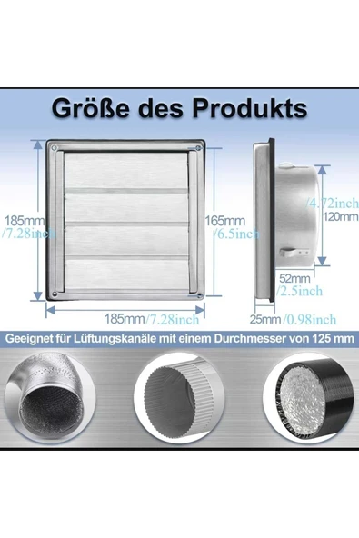 ÇELİK MENFEZ Aspiratör çıkış kapağı Paslanmaz - Resim 3