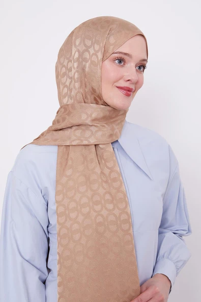 Sütlü Kahve Halka Desen Jakarlı Janjan şal ürün görseli