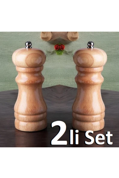 Pinkev 2li Set Bambu Tuz Karabiber Öğütücü Değirmeni Boy 16,5cm ürün görseli