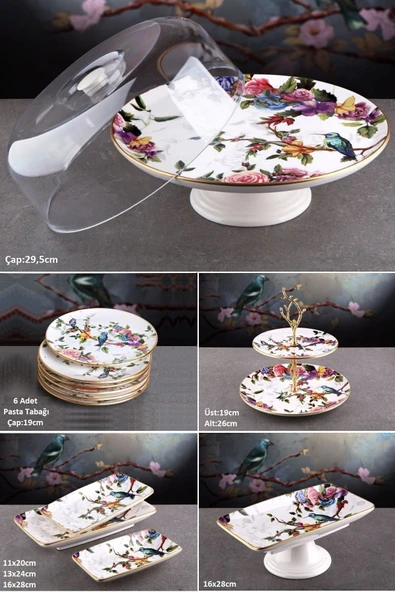 Pinkev Flora 13 Parça 6 Kişilik Seramik Kahvaltılık Kahvaltı Sunum Tabağı Takımı Seti - Kup111f ürün görseli
