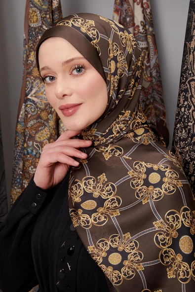 Kahve Barok Desen Hint İpeği Şal ürün görseli