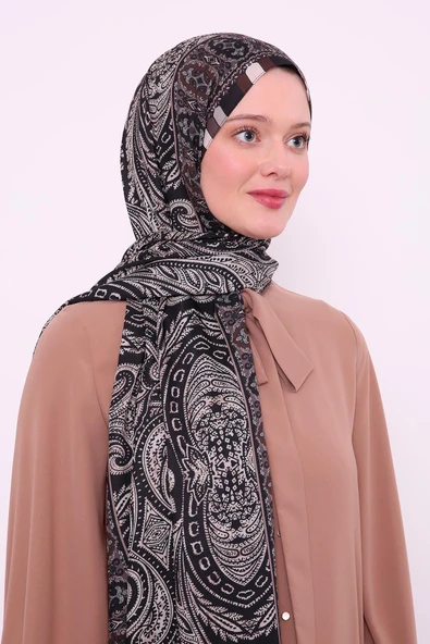 Siyah Etnik Desen Love Şal - Resim 2