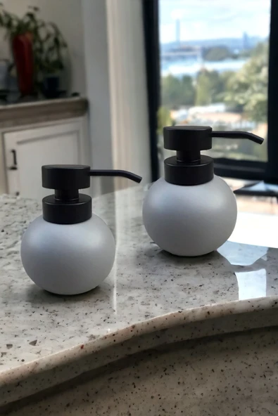 Pinkev 2li Set Seramik Tombul Sıvı Sabunluk - Gri ürün görseli
