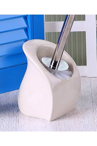 Pinkev Seramik Klozet Tuvalet Fırçası - Krem - Resim 2