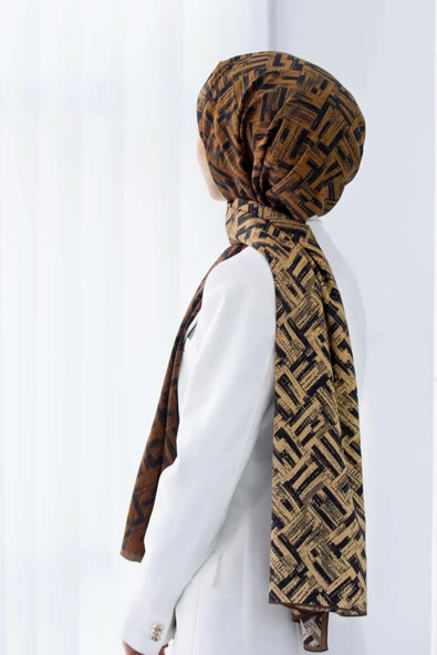 Kadın Lüks Medine Ipeği Şal Taba ürün görseli