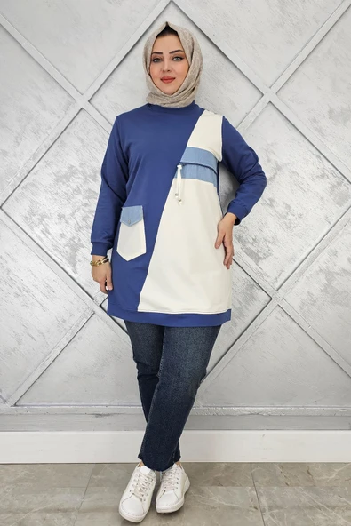 KADIN KOMBİNLİ TAŞ VE FERMUAR DETAYLI TESETTÜR TUNİK - Resim 4