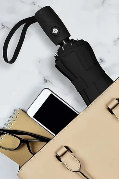 Kampus Kırtasiyem kırılmaz 8 telli tam otomatik siyah fiber şemsiye - Resim 2