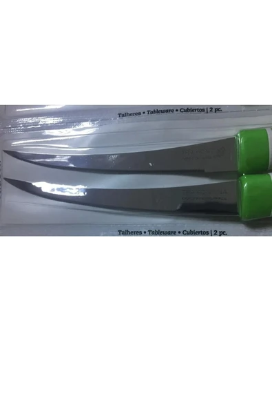 Pinkev Tramontina 2 Adet Lazer Tırtıklı Uzun Kıvrık Mutfak Bıçağı - Yeşil - Resim 2