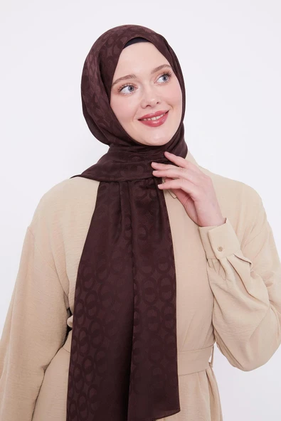 Acı Kahve Halka Desen Jakarlı Janjan şal - Resim 2