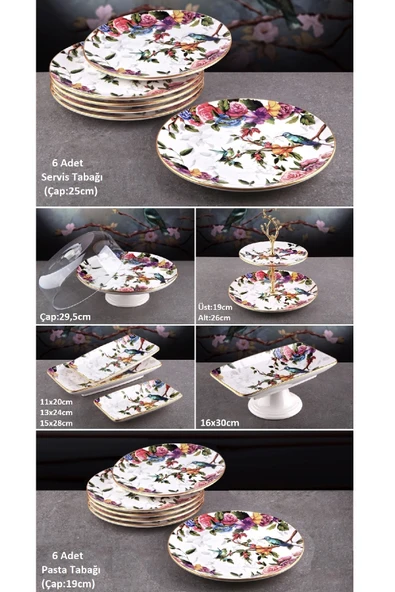 Pinkev Flora 19 Parça 6 Kişilik Seramik Pasta Sunumu Ve Servis Tabağı Takımı Seti - Kup114f ürün görseli