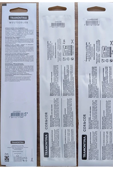 Pinkev Tramontina 6 Adet 3 Renk Paslanmaz Çelik Uzun Kıvrık Tırtıklı Bıçak Seti - Resim 2