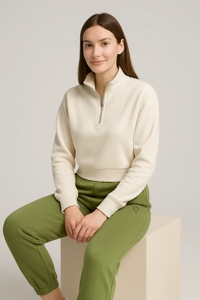 Kadın Paça Lastik Üç İp Şardonlu Ece Eşofman Altı Yeşil - Resim 4