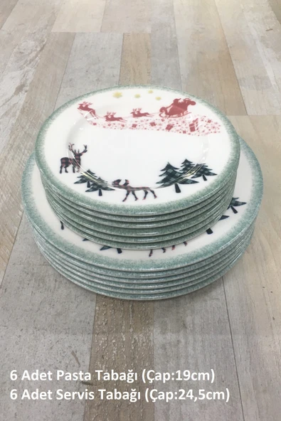 Pinkev 12 Parça 6 Kişilik Yılbaşı Desenli Porselen Pasta Ve Servis Sunum Tabağı Seti ürün görseli