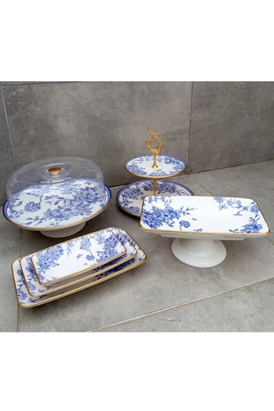 Pinkev 6 Parça Seramik Pasta Servis Sunum Tabağı Seti - Resim 2