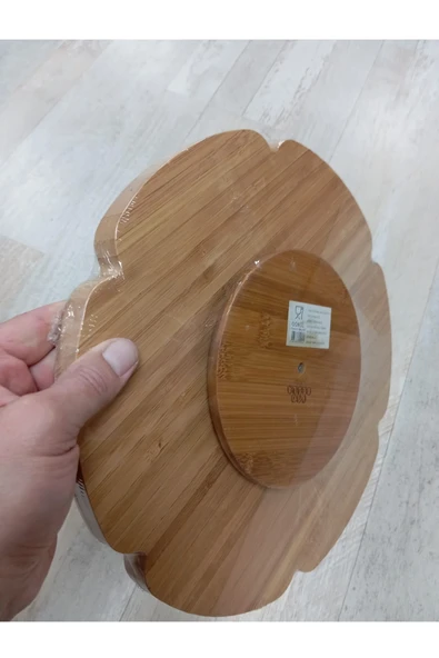Pinkev Dönen Standlı Bambu Sunum Tabağı - Çap:32cm - Resim 3