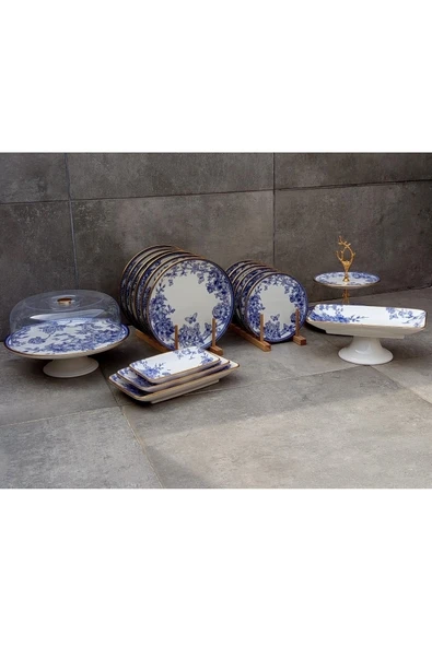 Pinkev 19 Parça 6 Kişilik Seramik Pasta Servis Sunum Tabağı Seti - Resim 2