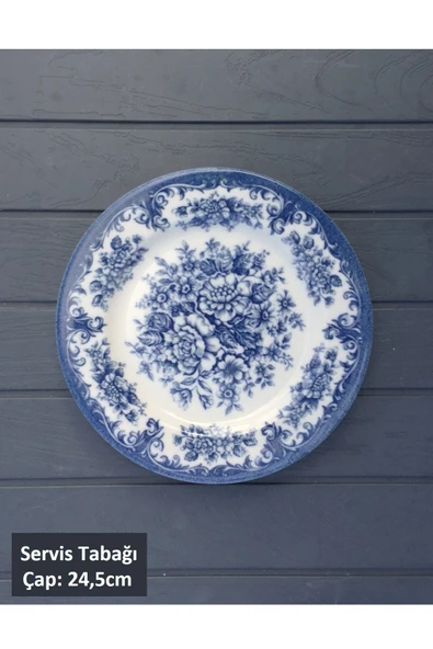 Pinkev Rosabella 6 Kişilik Porselen 24,5cm Servis Tabağı Seti - Mavi Kırmızı - Resim 3