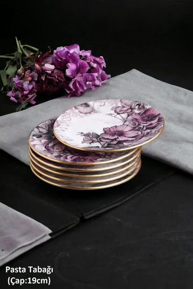 Pinkev Petunia 15 Parça Seramik Kahvaltı Pasta Sunum Tabağı Takımı Seti - Resim 3