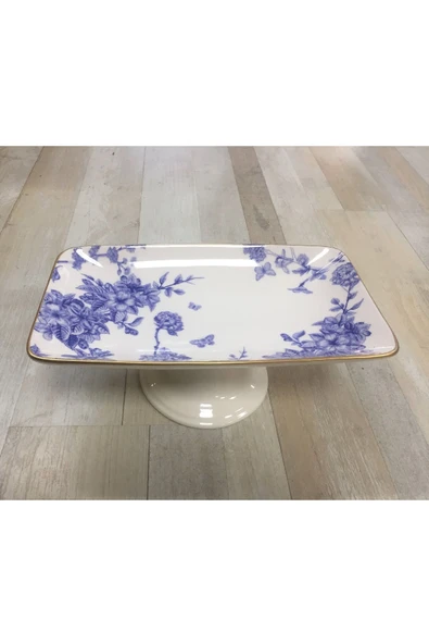 Pinkev Butterfly Seramik Ayaklı Pasta Kek Çikolata Servis Sunum Tabağı 16x28cm - Resim 2