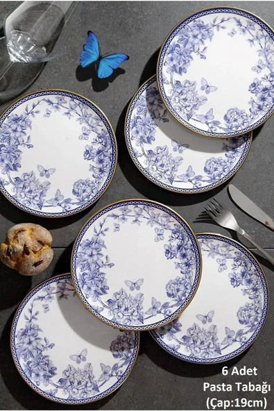 Pinkev Butterfly 8 Parça Seramik Fanuslu Pasta Katlı Kurabiyelik Sunum Tabağı Takımı Seti - Resim 2