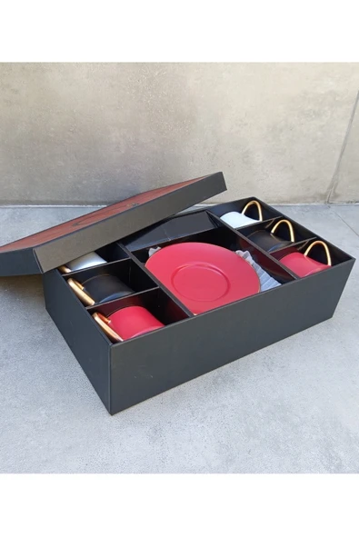 Pinkev 6 Kişilik Mat 3 Renkli 110ml Büyük Boy Porselen Kahve Fincanı Takımı - Resim 5