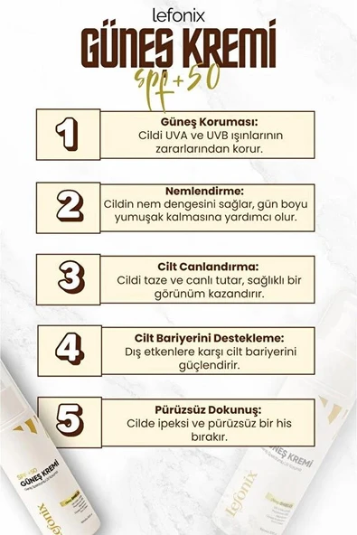 Lefonix SPF 50+ Güneş Kremi 50 ml+Lefonix Kuru ve Normal Ciltler İçin Temizleme Jeli 150 ml - Resim 2