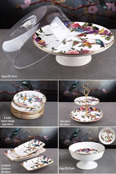 Pinkev Flora 6 Kişilik Meyvelikli Seramik Pasta Sunum Tabağı Seti - KUP110F ürün görseli