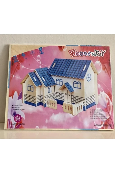 Wooden Toys Woodcraft Ahşap Maket Mavi Ev 3d Maket ürün görseli 1