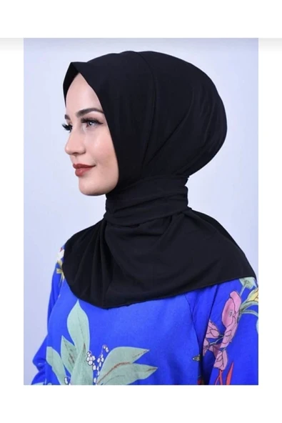 Çıt Çıtlı Bone Tesettür Mayo Üstü Uyumlu Deniz Ve Havuz Bonesi Hijab Siyah - Resim 3