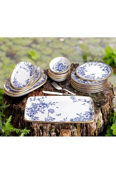 Pinkev Butterfly 15 Parça 6 Kişilik Seramik Kahvaltı Pasta Sunum Tabağı Takımı Seti ürün görseli