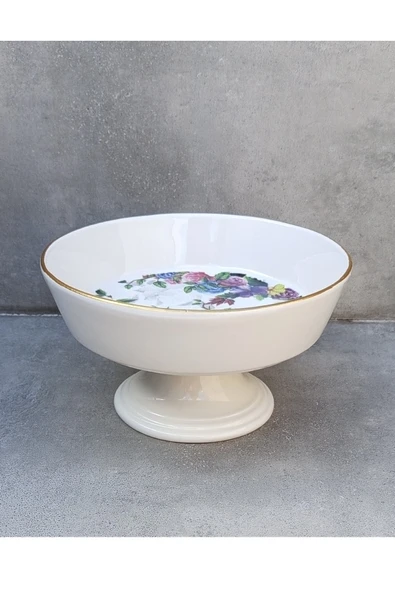 Pinkev Kuş Desenli Ayaklı Seramik Sunum Tabağı - Resim 4