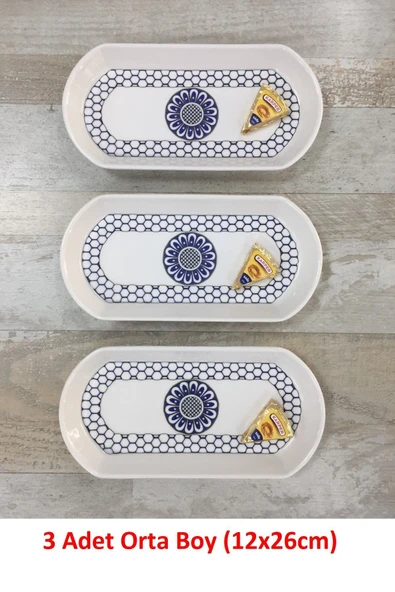 Pinkev 3 Adet Orta Boy 26cm Seramik Oval Kahvaltı Peynir Kayık Servis Sunum Tabağı Takımı Seti ürün görseli
