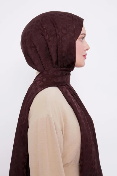 Acı Kahve Halka Desen Jakarlı Janjan şal - Resim 3