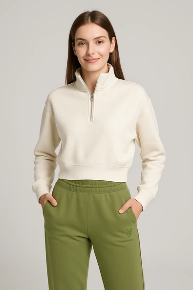 Kadın Paça Lastik Üç İp Şardonlu Ece Eşofman Altı Yeşil - Resim 2