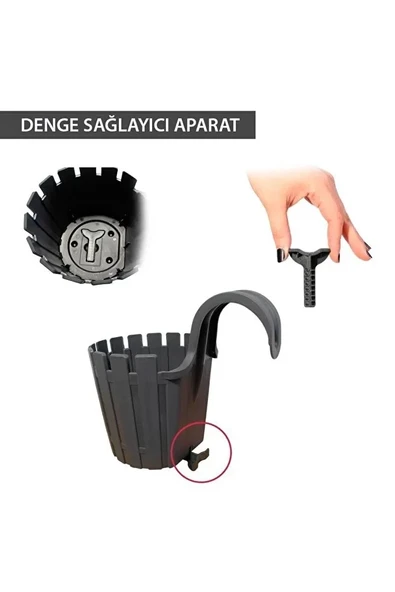 Akasya Tekli Kolay Askı 1,5 Litre Askılı Balkon Küpeşte Saksısı Plastik Çit Saksı 15CM - Resim 4