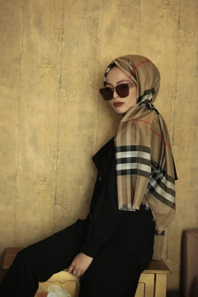 Kadın Uzun Ipek Ekose Desenli Şal - Resim 2