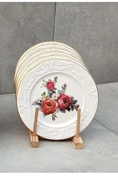 Pinkev 6 Adet 20cm Seramik Pasta Tabağı - Resim 2