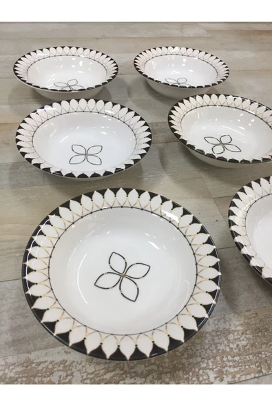 Pinkev Black Drops 6 Kişilik 16cm Seramik Çorba Kasesi Kase Seti - Resim 3