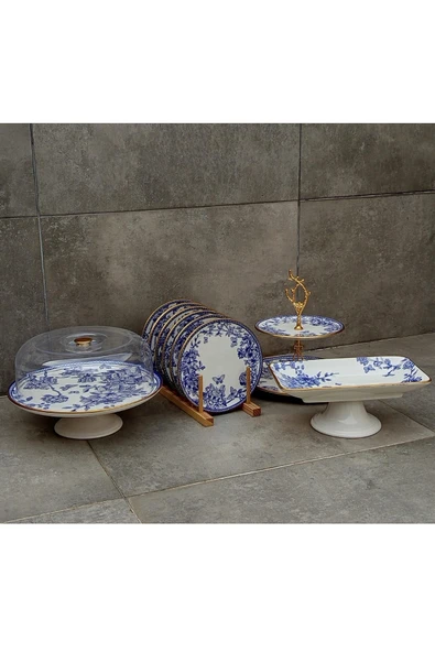 Pinkev 10 Parça Seramik Pasta Sunum Tabağı Seti - Resim 2