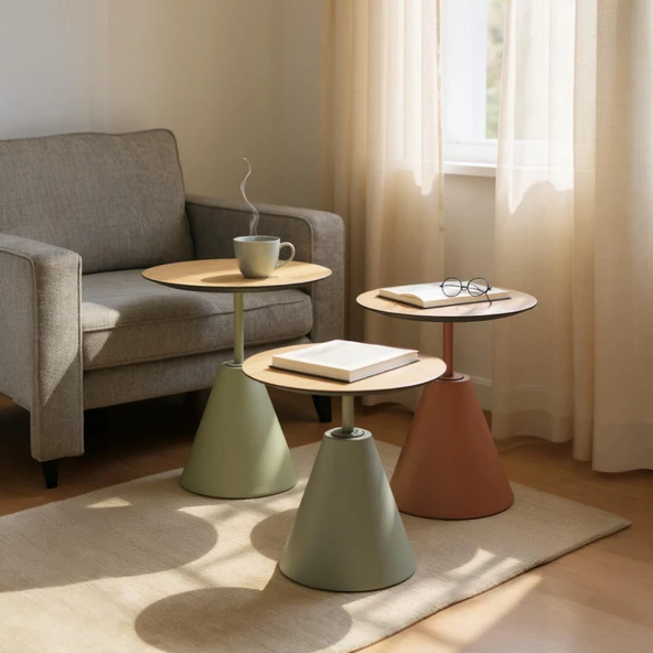 Üçlü Mantar Zigon Sehpa Seti No:553 | Rehome Renkli Yuvarlak MDF Modern Sehpa Takımı - Resim 2