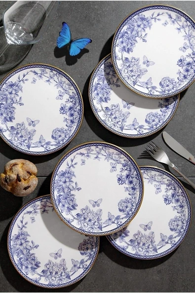 Pinkev Butterfly 9 Parça Fanuslu Seramik Pasta Servis Sunum Tabağı Seti - Resim 2