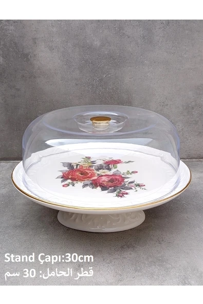 Pinkev Plastik Kapaklı Seramik Kek Fanusu ürün görseli