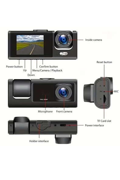 Daytona T717 Dash Cam Araç İçi Kamera 1080P+720P Full Hd Kamera Ön,Arka ve İç Kayıt 3 Kamera Gece Görüşlü G Sensör Geniş Açı - Resim 7