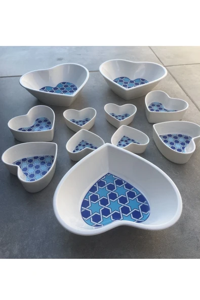 Pinkev 11 Parça Porselen Sosluk Reçellik Çerezlik Servis Sunum Tabağı Kase Takımı Seti - Resim 2