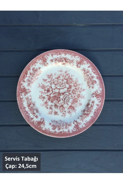 Pinkev Rosabella 6 Kişilik Porselen 24,5cm Servis Tabağı Seti - Mavi Kırmızı - Resim 2