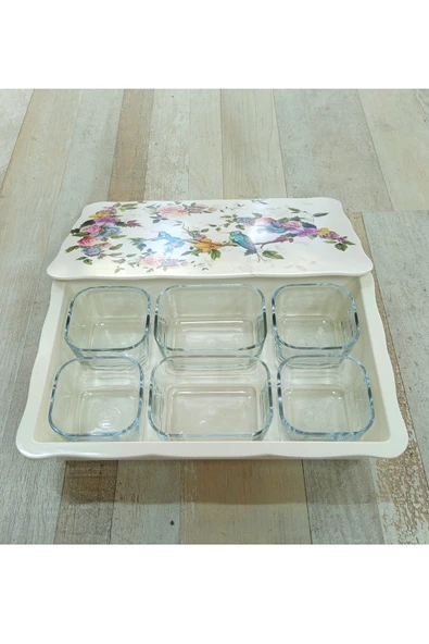 Pinkev Flora Melamin Kapaklı Tepsili 6lı Cam Kahvaltılık - Resim 2