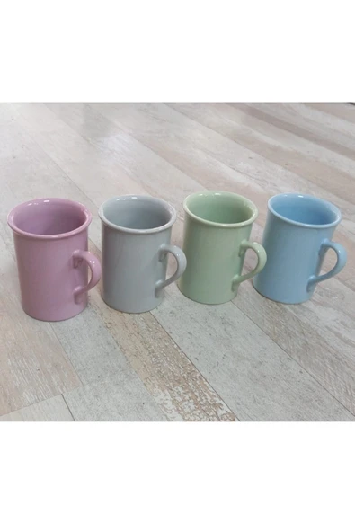 Pinkev 4 Kişilik 10cm Boyunda Renkli Seramik Kupa Çay Nescafe Fincanı Seti - Resim 2